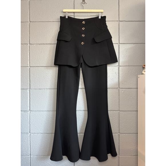 Women's A.W.A.K.E. MODE Skirted Ponte Overlay Flare Pants size 42 in Black Glam - Picture 3 of 8